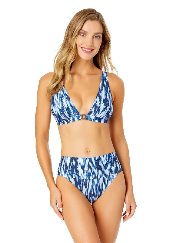 Women's Tie Dye Ikat Ring Plunge Triangle Bikini Swim Top Gym