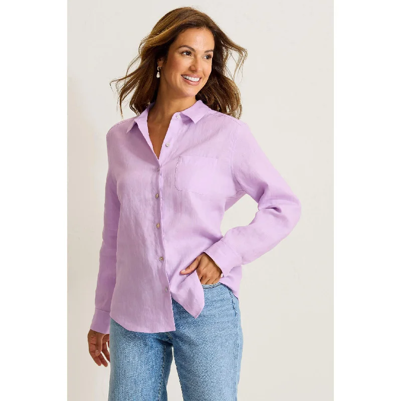 Tommy Bahama Women's Coastalina Relaxed Long Sleeve Linen Top - Sleepy Violet Hip Women's Retro