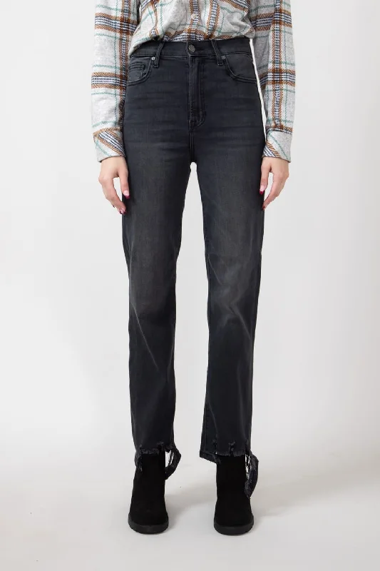 Hidden Destroyed Hem Straight Jeans for Women in Black | HD1399RS-BLK Adventure