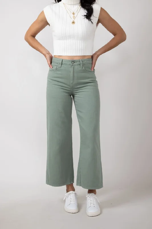 Hidden Nori High Rise Wide Leg Cropped Jeans for Women in Green | HD9247C-SGE Vacation