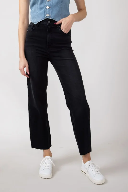 Hidden Tracey Raw Hem Ankle Straight Leg Jeans for Women in Black | HD1158ST-BLK Street