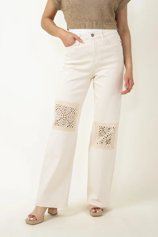 Judy Blue High Rise Crochet Patch Wide Jeans for Women | 88836REG