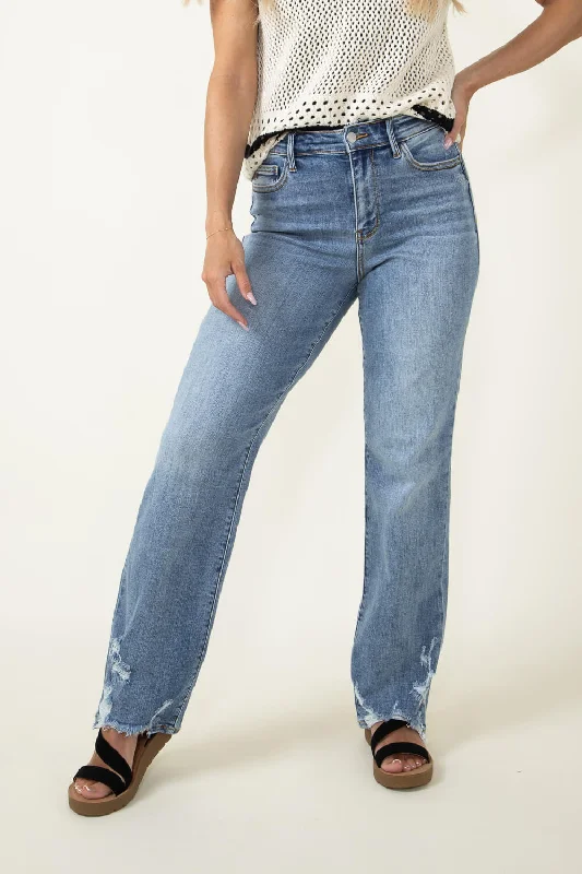 Judy Blue High Rise Destructed Ankle Straight Jeans for Women | 82470-MD