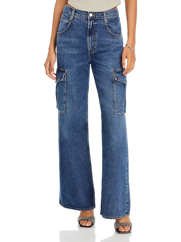 Minka Womens High Rise Denim Cargo Jeans Women