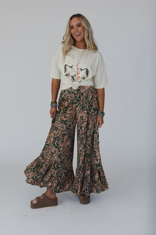 Paisley Dream Ruffled Pants - Green