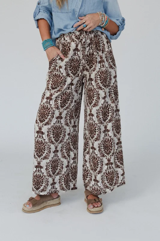 Serene Spirit Wide Leg Pants - Brown Laid - back Women's Vibe