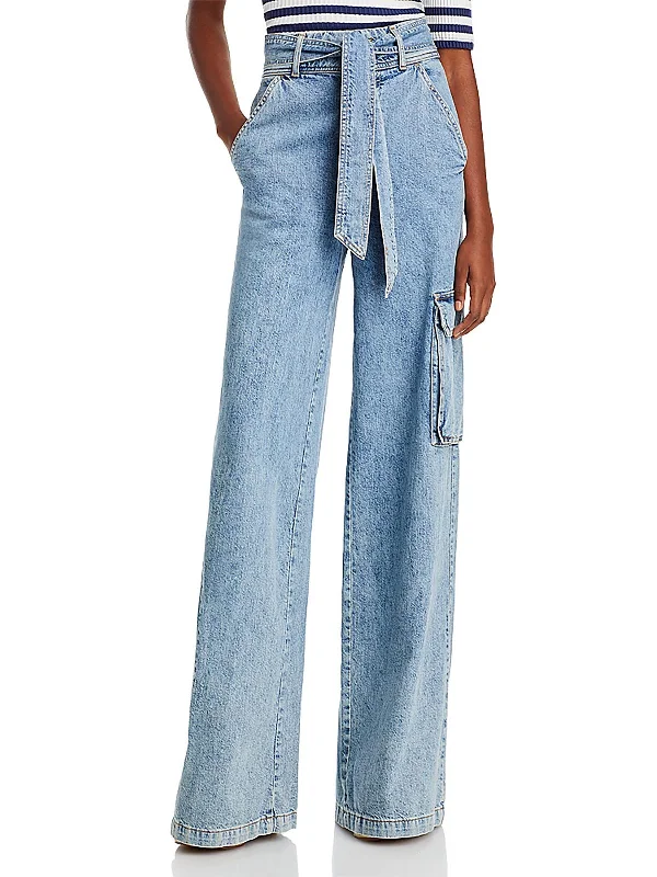 Womens High Rise Denim Cargo Jeans European