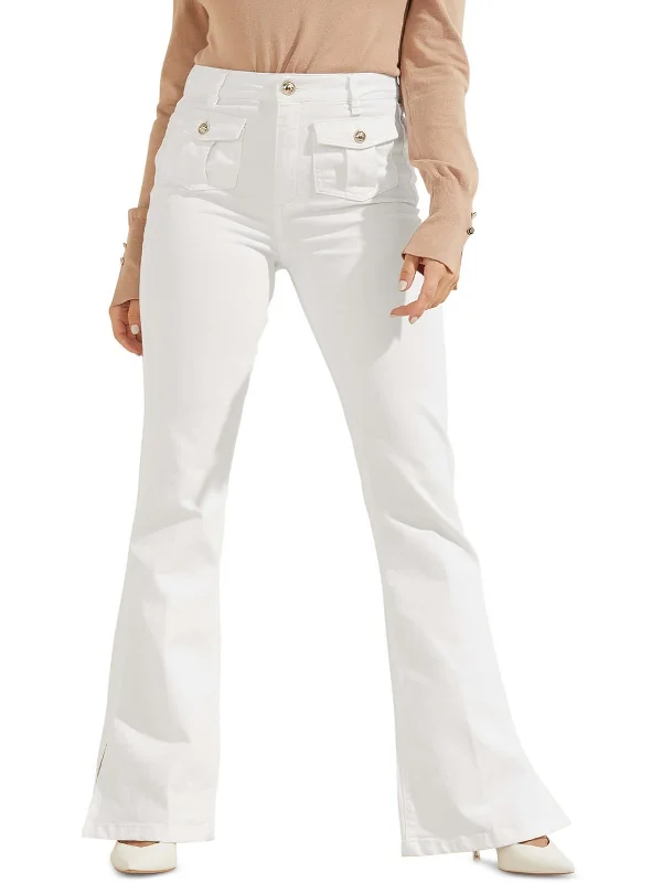 Womens High Rise Solid Flared Jeans