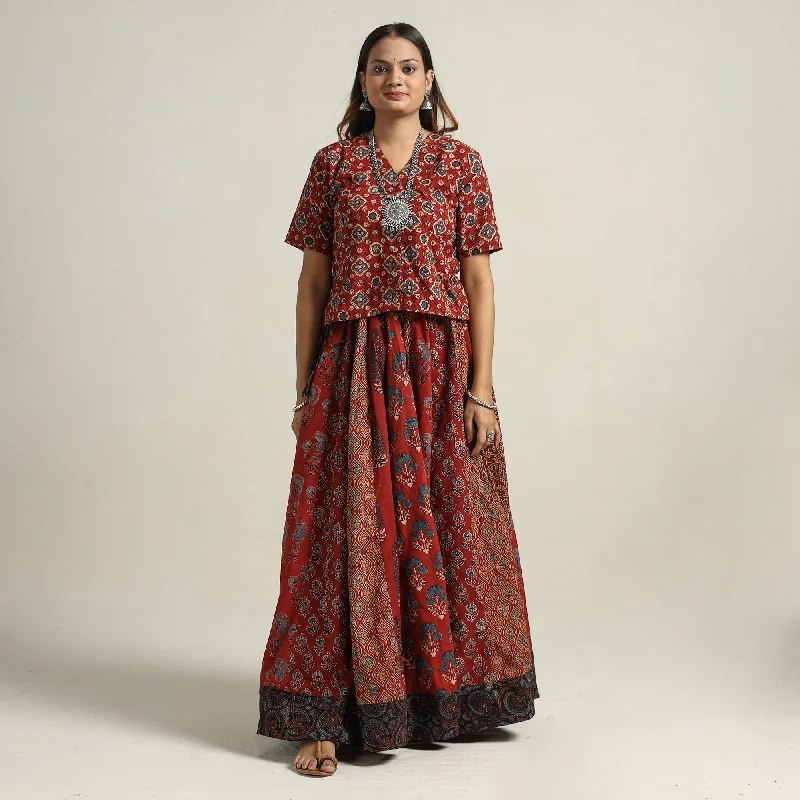 Multicolor - Ajrakh Block Printed 24 Kali Patchwork Cotton Long Skirt 41