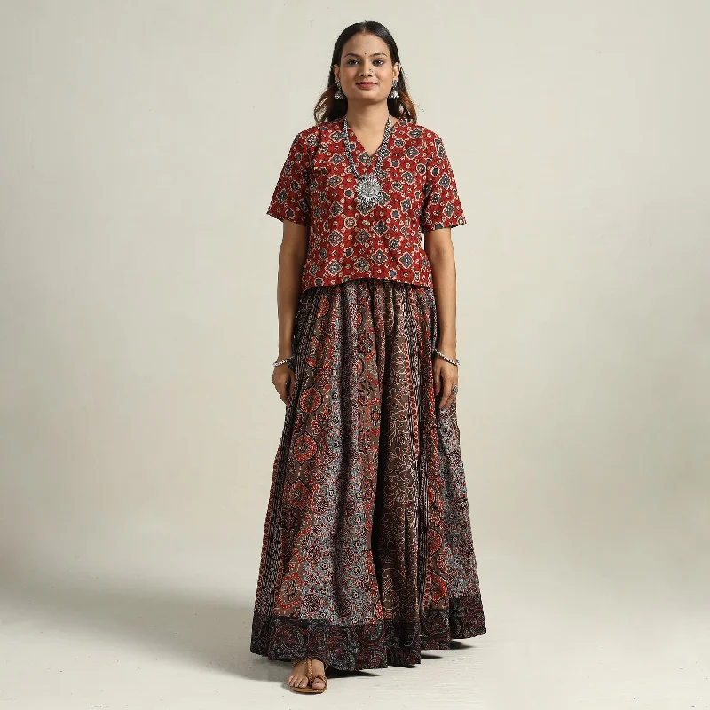 Multicolor - Ajrakh Block Printed 24 Kali Patchwork Cotton Long Skirt 44