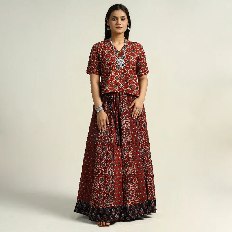 Red - Kutch Block Printed 24 Kali Cotton Long Skirt 20 Adventure