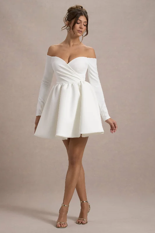 Marta | White Bardot Long-Sleeve Mini Dress European
