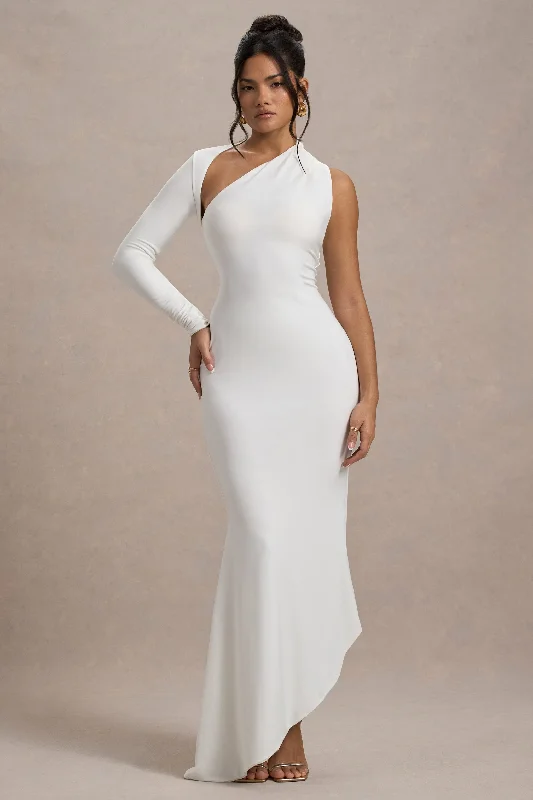 Orsa | White One-Shoulder Asymmetric Maxi Dress Stylish Women's Neon