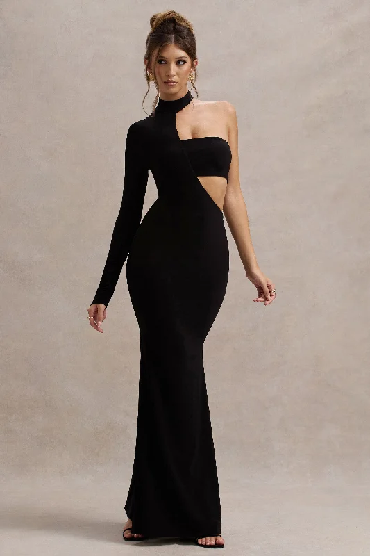 Socialite | Black One-Sleeve Cut-Out Maxi Dress