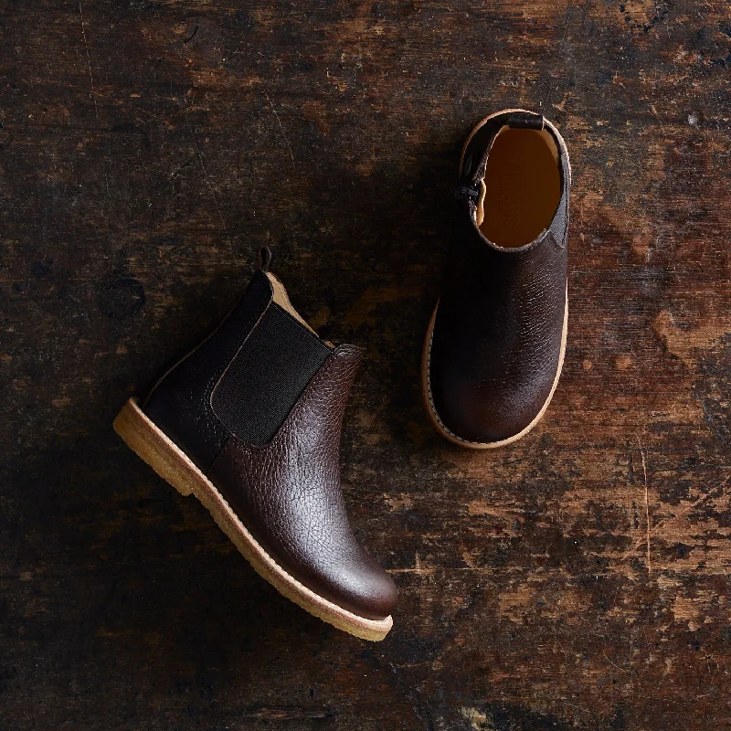 Kids Leather Chelsea Boots w/ Zip - Dark Brown