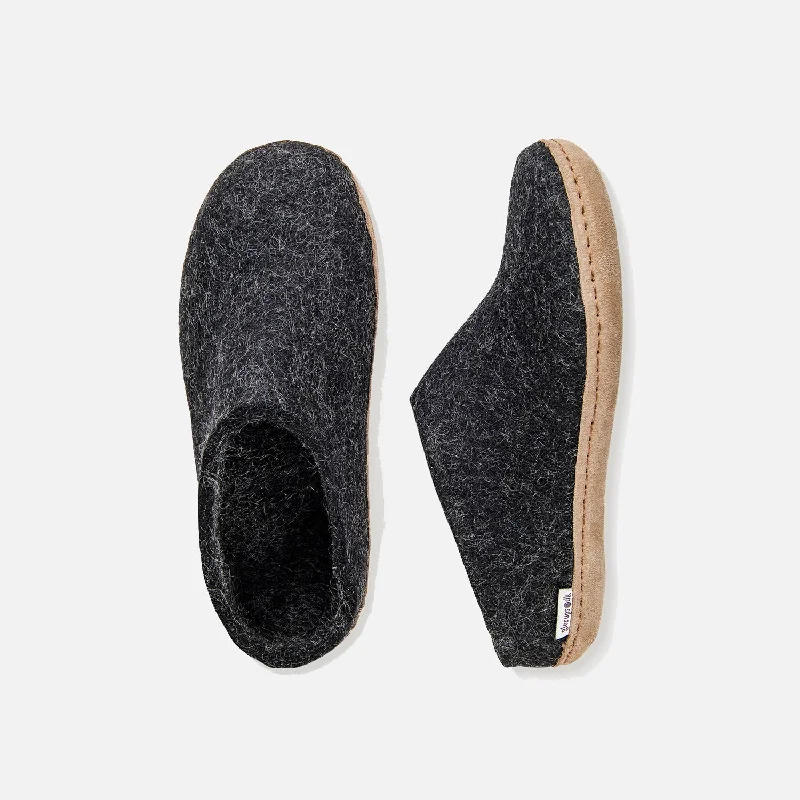 Adults Felted Wool Open Heel Slipper - Charcoal