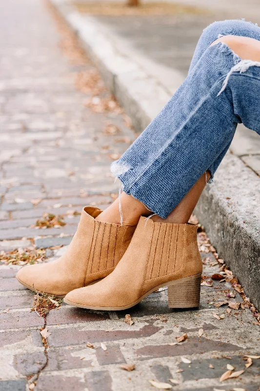 Key Player Camel Brown Faux Suede Booties