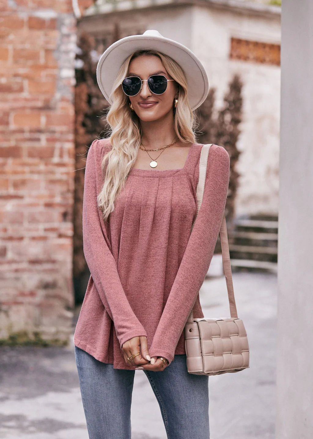 Casual Bubble Sleeve Pleated Long Sleeve T-shirt