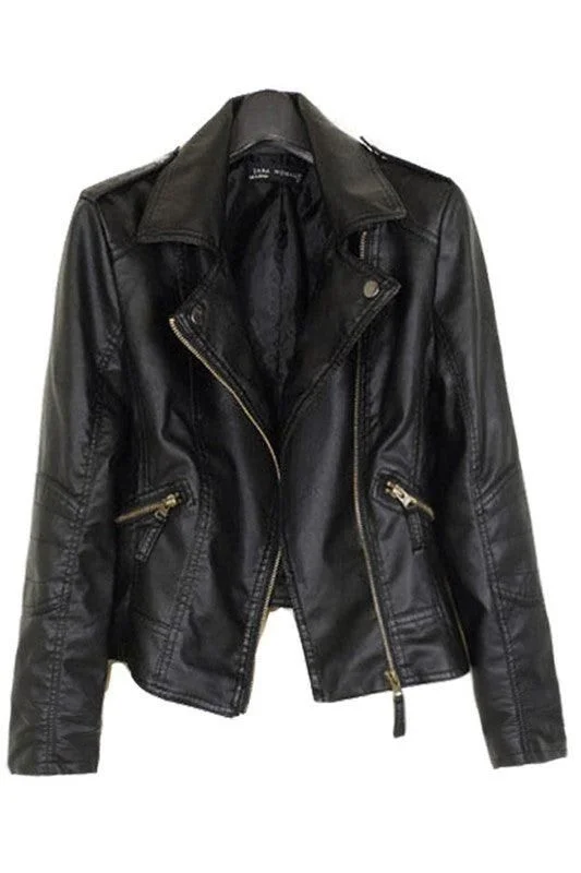 LEATHER SHORT JACKET Sleek Women's Metallic