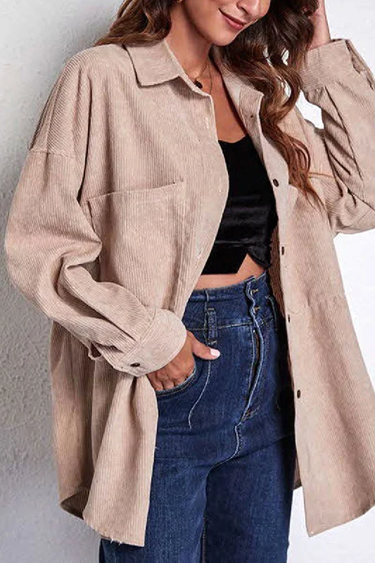 STITCHING POCKETS CORDUROY SHIRT Modern Women's 