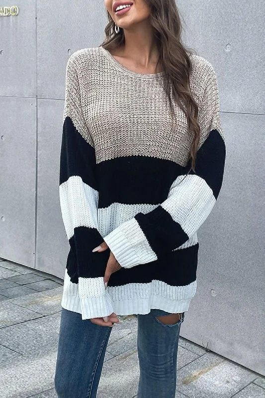 STRIPED ROUND NECK KNITTED SWEATER Trendy Women's Oversized