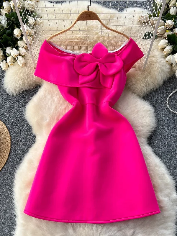 Sleek Silhouette Hot Pink Off-Shoulder Dress Unique Women's Upcycled